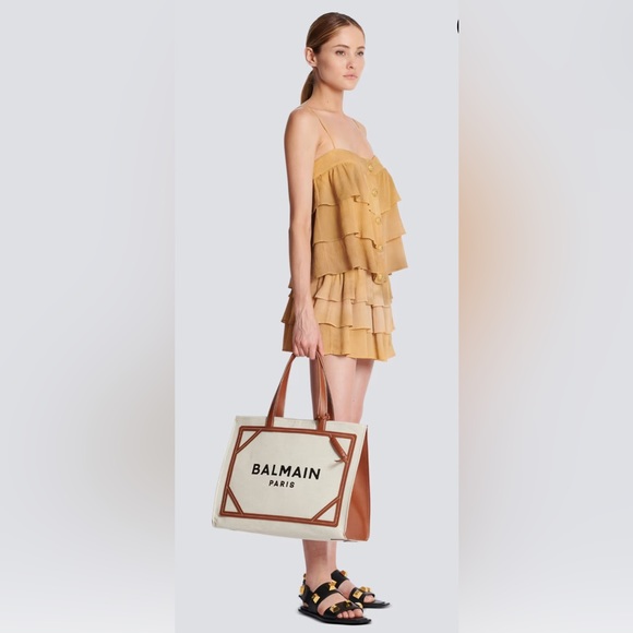 BALMAIN B-Army 42 Canvas Tote Bag With Leather Details - Picture 10 of 11